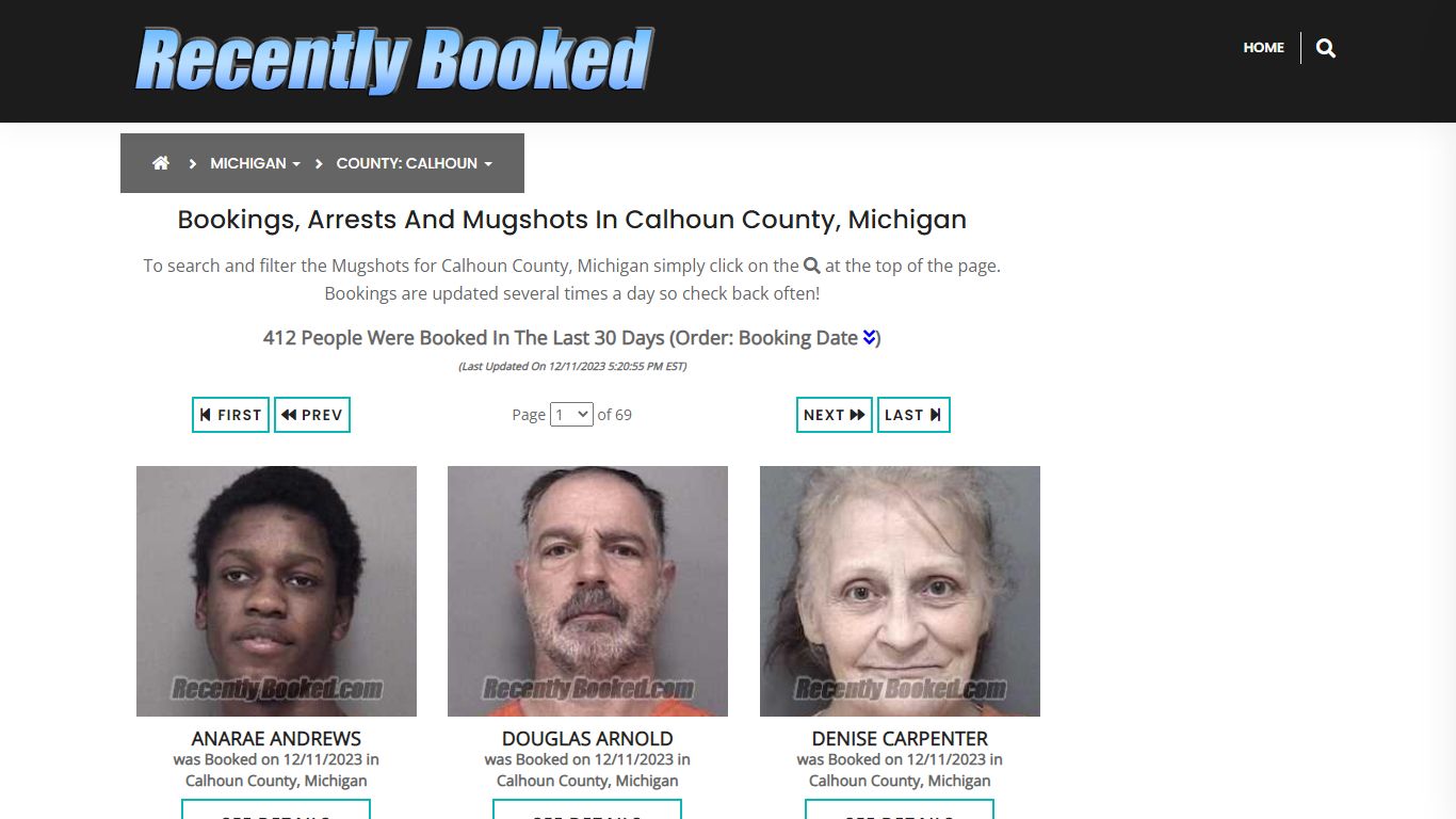 Bookings, Arrests and Mugshots in Calhoun County, Michigan